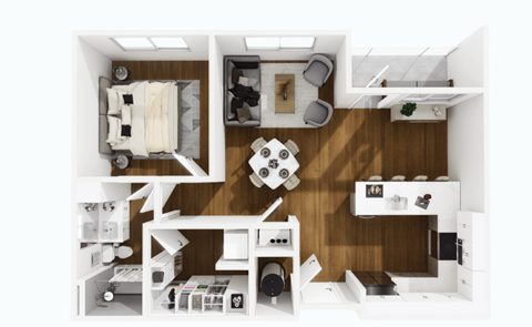 Floor plan for 1 bed, 1 bath, 837 sqft